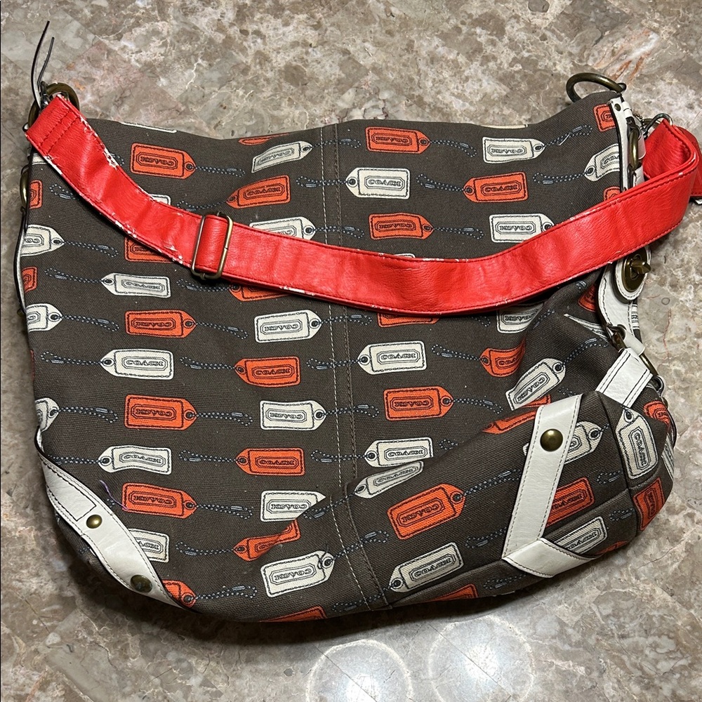 Coach Red and White Tag Keychain